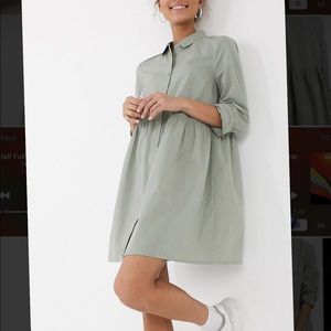ASOS Design Women’s Cotton Mini Smock Shirt Dress, Khaki, Size 10 Large